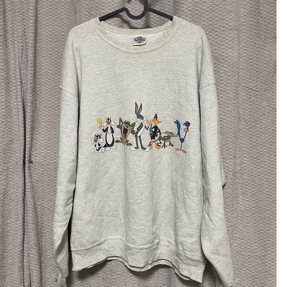 Vintage Looney Tunes Sweatshirt Mens large Gray Cartoon Double Sided 90s
